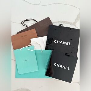 7 Luxury Shopping Bags & Box Set CHANEL TIFFANY DIOR LOUIS VUITTON